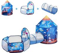 SucceBuy Tente de jeu 3 en 1 pour enfants avec tunnel, maison de jeu pop-up pour l'intérieur et l'extérieur pour garçons, filles, bambins, thème fusée bleu roi, sac de transport et sangles inclus, cad