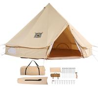 SucceBuy Tente ronde en toile, 3 m/9,8 ft Tente de yourte 4 saisons, tente de camping avec raccordement au poêle, respirante, pour 4 personnes, chasse en plein air et usage familial
