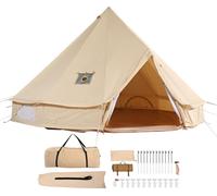 SucceBuy Tente ronde en toile de 4 m/13,12 ft, tente de yourte 4 saisons avec raccordement au poêle, tente de camping respirante pour 6 personnes, partie de chasse en plein air pour les familles