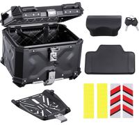 SucceBuy Topcase pour moto,55l,coffre arrière universel en alliage d'aluminium avec doublure en cuir,amovible,étanche,avec serrure et coussin dorsal,s'adapte à 99% des cadres de moto pour une conduite