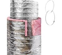 SucceBuy Tuyau d'évacuation d'air du sèche-linge, 203,2 mm, gaine flexible isolée, longueur 7,62 m, avec 2 colliers de serrage de gaine, protection robuste à trois couches pour le chauffage, le refroi