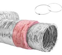 SucceBuy Tuyau d'évacuation d'air du sèche-linge, gaine flexible isolée de 127 mm, longueur 7,62 m, avec 2 colliers de serrage de gaine, protection robuste à trois couches pour le chauffage, le refroi