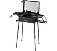 SucceBuy Valise de maquillage avec 4 compartiments, serrure et miroir éclairé, porte-pinceaux, haut-parleur, organisateur de cosmétiques de voyage, trolley pour artistes, studio