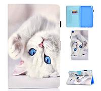 Succtop Coque Galaxy Tab A 8" 2019 Case Housse en Cuir PU Portefeuille Flip Stand Etui Tablette avec Porte-Stylo pour Samsung Galaxy Tab A 2019 8 Pouces SM-T290/SM-T295 - Chat Blanc