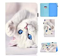 Succtop Coque Galaxy Tab A7 10.4" 2020, Étui PU Cuir avec Porte-Crayons pour Samsung Galaxy A7 T500/T505/T507, Housse de Protection Portefeuille, Chat Blanc
