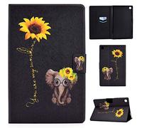Succtop Coque Galaxy Tab A7 10.4" 2020, Étui PU Cuir avec Porte-Crayons pour Samsung Galaxy T500/T505/T507, Housse de Protection Portefeuille, Motif Éléphant Fleur