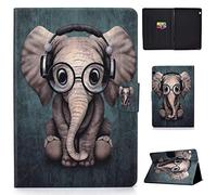 Succtop Coque Huawei Mediapad T5 10 Etui en Cuir PU Flip Cover Portefeuille Stand Housse de Protection Tablette avec Fente pour Carte pour Huawei Mediapad T5 10.1 Pouces 2018 Éléphant Musical