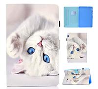 Succtop Coque Huawei Tablette T5 10 Housse Cuir PU Flip Stand Portefeuille Tablette Etui Protection avec Fonction de Veille/Réveil Auto pour Huawei Mediapad T5 10.1 Pouces 2018 - Chat Blanc