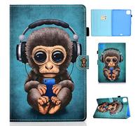 Succtop Coque iPad Pro 11 Pouce 2020/2018 Étui Cuir PU Flip Housse Portefeuille Stand Cover Con Fente pour Stylo Veille/Réveil Auto pour iPad Pro 11, Music Monkey