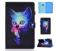 Succtop Coque Samsung Tab A 10.1 Pouces 2019 Etui Cuir PU Flip Stand Tablette Housse avec Ceinture Antidérapante et Porte-Stylo pour Samsung Galaxy Tab A 2019 10.1" SM-T510 SM-T515 Chat Coloré