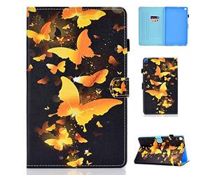 Succtop Coque Samsung Tab A 10.1 Pouces 2019 Etui Cuir PU Flip Stand Tablette Housse avec Ceinture Antidérapante et Porte-Stylo pour Samsung Galaxy Tab A 2019 10.1" SM-T510 SM-T515 Papillon Doré