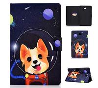 Succtop Etui Samsung Tab A6 Housse en Cuir PU Flip Portefeuille Stand Coque de Tablette avec Fonction Veille/Réveil Auto pour Samsung Galaxy Tab A 2016 10.1 Pouces SM-T580/SM-T585 Chien Espace