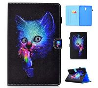 Succtop Etui Tab A 10.5 Pouces Housse Portefeuille Flip Cover Stand Tablette Coque avec Porte-Stylo e Fonction Veille/Réveil Auto pour Samsung Galaxy Tab A 2018 10.5" SM-T590/SM-T595 Chat Coloré
