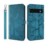 Succtopy Coque pour Google Pixel 6a,Protection Etui Housse Premium en Cuir PU pour Google Pixel 6a,Flip Cover Case Compatible avec Google Pixel 6a,Arbre de Vie Bleu
