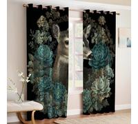 Succulente Verte Lot de 2 Rideaux Occultants ThermiquesAnimal Cerf Sika Isolants Anti Froid et Bruit avec Œillets Opaques en Polyester pour Chambre ou Salon 140L X 175H cm