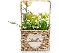 Succulentes artificielles dans un panier tressé LOVE, 12 x 21 cm