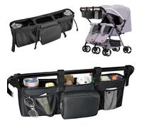 succulentlovers Organiseur double pour poussette - Organiseur de poussette double compatible avec les poussettes Bob Double Jogging Accessoires avec poches isothermes pour poussette double côte à côte