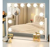 Sucedey Miroir de Maquillage avec Lumières LED, 46 x 36 cm - Miroir Hollywood 3 Modes de Couleur & Luminosité Réglable, Miroir Détachable 10x Zoom, Rotation 360° (Blanc)