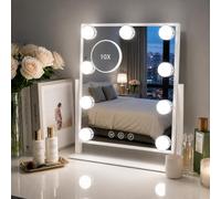 Sucedey Miroir de Maquillage Lumineux, 36 x 31 cm Cadre métallique épuré, 3 Modes de Couleur, Gradation de luminosité, Commande Tactile, Miroir grossissant 10X détachable, Rotation 360° (Blanc)
