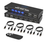 Suceem KVM Switch 4 PC 1 Monitor 4K60Hz - HDMI Commutateur KVM 4 Port PC Share Moniteur USB 2.0 Clavier Souris KVM Switch 4 Ordinateurs Télécommande et 4 Câbles KVM et Contrôleur de Bureau Inclus