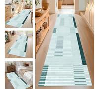 SUCERU TapisCouloir Long Tapis de Cuisine Devant Evier Lavable Antiderapant Cyan Blanc 50X300CM Tapis de Passage Paillasson Anti-salissures Entree Interieur pour Chambre Salon Bureau Buanderie