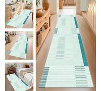 SUCERU TapisCouloir Long Tapis de Cuisine Devant Evier Lavable Antiderapant Cyan Blanc 60X100CM Tapis de Passage Paillasson Anti-salissures Entree Interieur pour Chambre Salon Bureau Buanderie