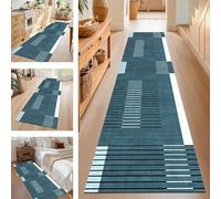 SUCERU TapisCouloir Long Tapis de Cuisine Devant Evier Lavable Antiderapant Cyan Noir 40X150CM Tapis de Passage Paillasson Anti-salissures Entree Interieur pour Chambre Salon Bureau Buanderie