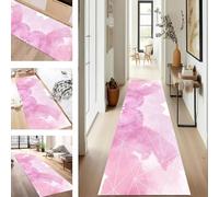 SUCERU TapisCouloir Long Tapis de Cuisine Devant Evier Lavable Antiderapant Rose Blanc 60X80CM Tapis de Passage Paillasson Anti-salissures Entree Interieur pour Chambre Salon Bureau Buanderie