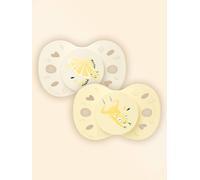 BIOLANE - Tétines anatomiques animaux - Sucettes extra-fines - 0 à 6 mois- Jaune et Beige - Téterelle plate et réversible- Confort optimal- Respect du développement bucco-dentaire