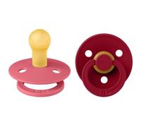 Sucette bébé - BIBS - Colour - Embout rond - Pack de 2 - Caoutchouc naturel - Taille 1 Coral Ruby