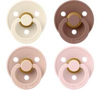 Tétine BIBS Colour. Lot de 4 sucettes. Sans bisphénol A, Téterelle ronde. Latex de caoutchouc naturel, Fabriqué au Danemark, Taille 1 (0-6 mois), Blush Mix