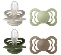 Sucette bébé BIBS Supreme - Lot de 4 - Silicone - Symétrique - Taille T2 - Sauge sable/Vert Hunter Green/Chêne foncé