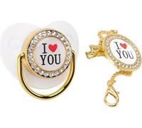Sucette bébé bling je t'aime modèle exquis cadeau enfant factice avec clip chaîne pour nouveau-né blanc m