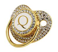 Sucette bébé, Majuscule imprimé Bling Sucette Incurvée Facile à Nettoyer Léger Doux Danger pour les Nouveau-nés (Lettre Q)