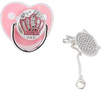 Sucette Bling Baby Couronnes de strass Silicone ultra souple Sans BPA Doudou pour nourrisson M. Taille Rose