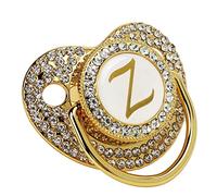 Sucette Bling pour Bébé, Attache Sucette Dorée Personnalisée Sucette Lettre Courbée avec Cache-Poussière Attache Sucette 26 Lettres Sucette pour Bébé de 6 à 18 Mois (Lettre Z)