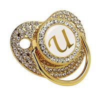 Sucette Bling pour Bébé, Attache Sucette Dorée Personnalisée Sucette Lettre Courbée avec Cache-Poussière Attache Sucette 26 Lettres Sucette pour Bébé de 6 à 18 Mois (Lettre U)