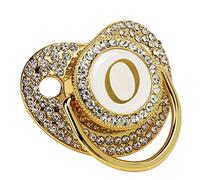Sucette Bling pour Bébé, Attache Sucette Dorée Personnalisée Sucette Lettre Courbée avec Cache-Poussière Attache Sucette 26 Lettres Sucette pour Bébé de 6 à 18 Mois (Lettre O)