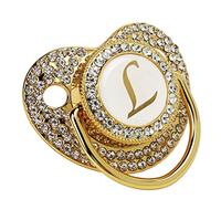 Sucette Bling pour Bébé, Attache Sucette Dorée Personnalisée Sucette Lettre Courbée avec Cache-Poussière Attache Sucette 26 Lettres Sucette pour Bébé de 6 à 18 Mois (Lettre L)