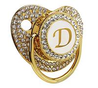 Sucette Bling pour Bébé, Attache Sucette Dorée Personnalisée Sucette Lettre Courbée avec Cache-Poussière Attache Sucette 26 Lettres Sucette pour Bébé de 6 à 18 Mois (Lettre D)