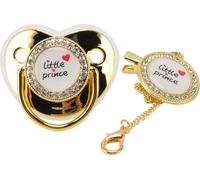 Sucette de luxe pour bébé BPA Free Little Prince Rassonstones Golden Bling Dummy Soother pour nouveau-né de 6 à 18 mois Gold