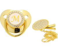 Sucette dorée pour bébé design incurvé 26 lettres matériaux sûrs bling sain avec clips pour 6 à 18 mois m