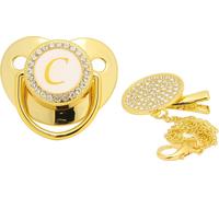 Sucette dorée pour bébé design incurvé 26 lettres matériaux sûrs bling sain avec clips pour 6 à 18 mois c C.