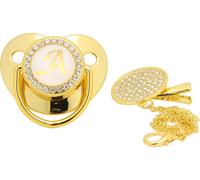 Sucette dorée pour bébé design incurvé 26 lettres matériaux sûrs bling sain avec clips pour 6 à 18 mois a