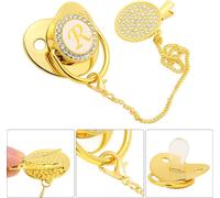 Sucette dorée pour bébé design incurvé 26 lettres matériaux sûrs bling sain avec clips pour 6 à 18 mois r