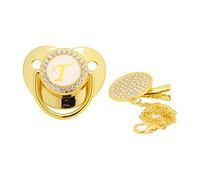 Sucette Dorée pour Bébé, Design Incurvé Personnalisé 26 Lettres Matériaux Sûrs Sain Bling Sucette pour Nouveau-né Essentials avec Clips pour Bébé de 6 à 18 Mois(T)