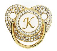 Sucette Dorée pour bébé, Sucette Personnalisée et Ensemble D'attache-Tétine, Sucette A-Z 26 Lettres avec Housse Anti-poussière Bling Sucette nouveau-né Silicone Tétine