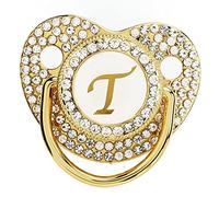 Sucette Dorée pour bébé, Sucette Personnalisée et Ensemble D'attache-Tétine, Sucette A-Z 26 Lettres avec Housse Anti-poussière Bling Sucette nouveau-né Silicone Tétine