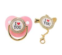 Sucette en silicone pour bébé, sucette factice pour bébé Bling avec clip de chaîne pour nouveau-né Rose M