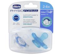 Sucette Physiologique Chicco PhysioForma Mini Soft en Silicone Bleu Lot de 2 - A partir de 2 mois